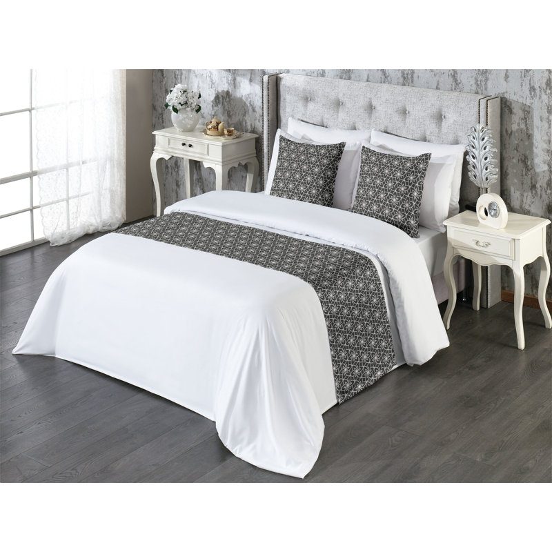 Ambesonne Floral Bed Runner Set Victorian Goth Themed Petals Charcoal Grey Coconut, King