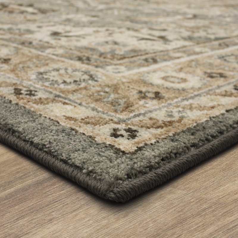 Gray and Beige Wool Synthetic Medallion Runner Rug