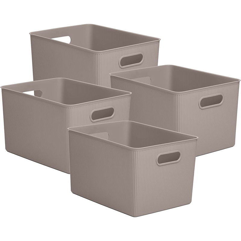 Panier en plastique nervuré, 4, Taupe