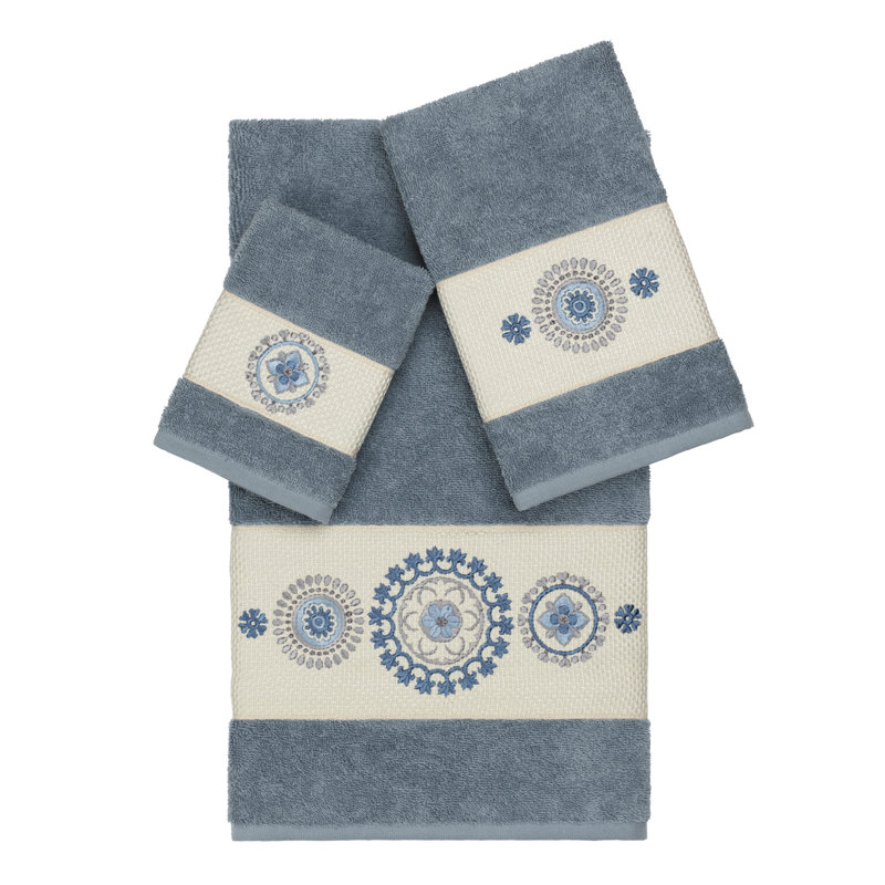 Isabelle100% Turkish Cotton Embellished 3 Piece Towel Set, Teal