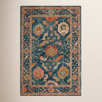 Elmsford Blue Brown Hand-Hooked Wool Oriental Rug