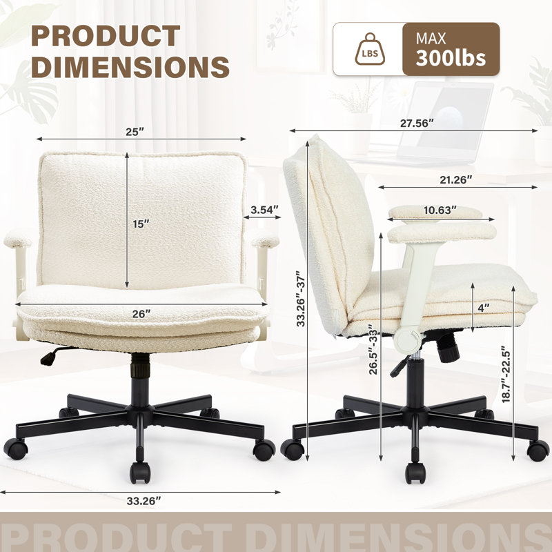 Modern Teddy Cross legged  Office Chair With Flip&Up Down Adjustable Armrests, Beige