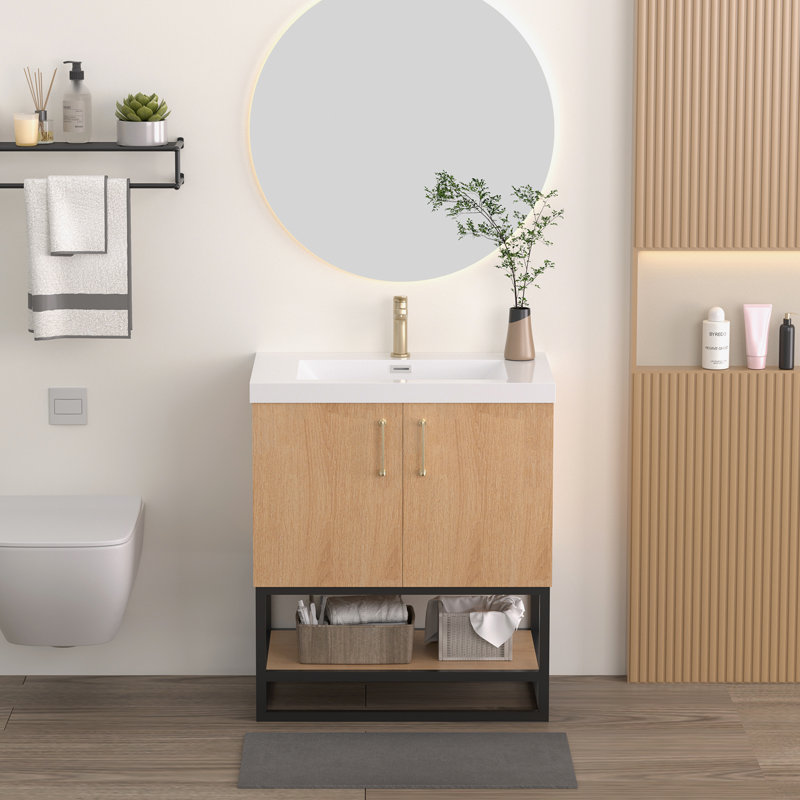 Meuble-lavabo autoportant Arden de 76 cm avec lavabo intégré en résine et tablette ouverte