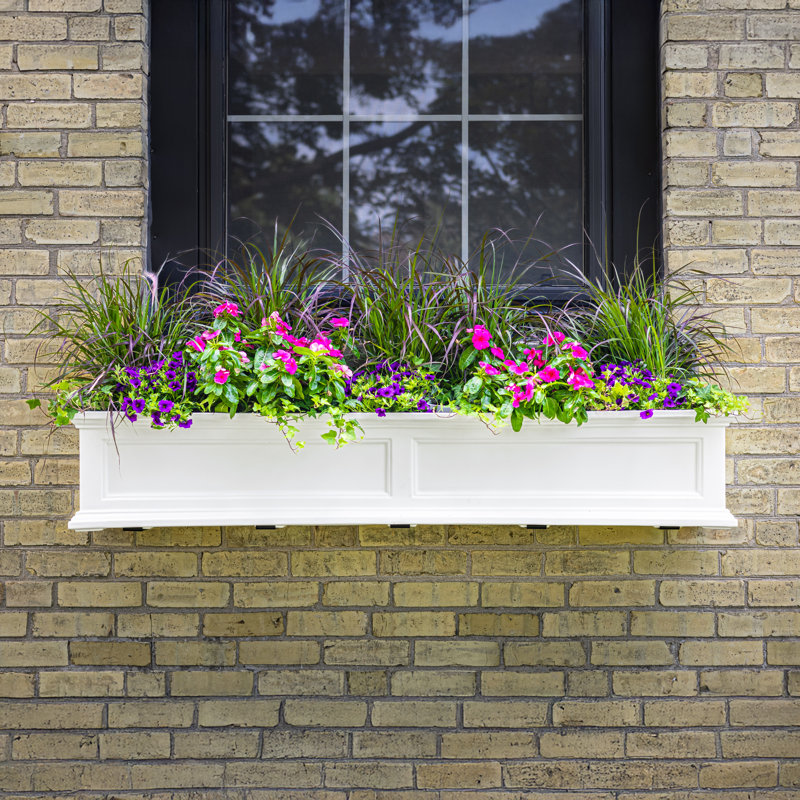 The Anastasiya Resin Window Box Planter with Water Reservoir, 10.8" H x 60" W x 11" D, White