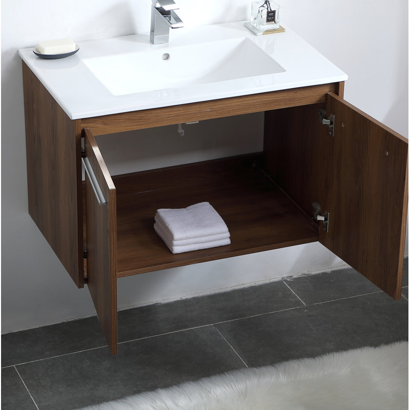 Ensemble de meuble-lavabo mural simple 30 po Agostini, Noyer brun