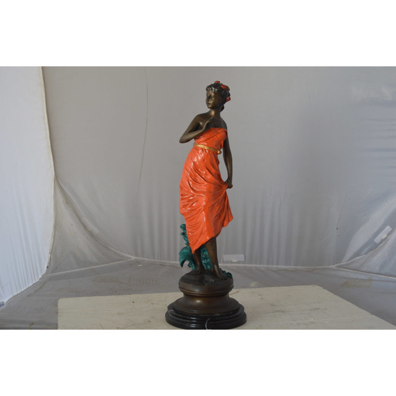 Young Lady In Orange Bronze Statue - Size: 7"L X 26"W X 25"H.