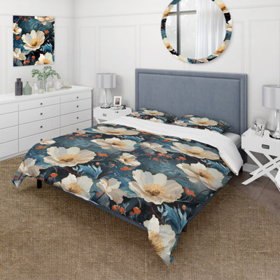 Élégant motif floral bleu - Ensemble de housse de couette floral