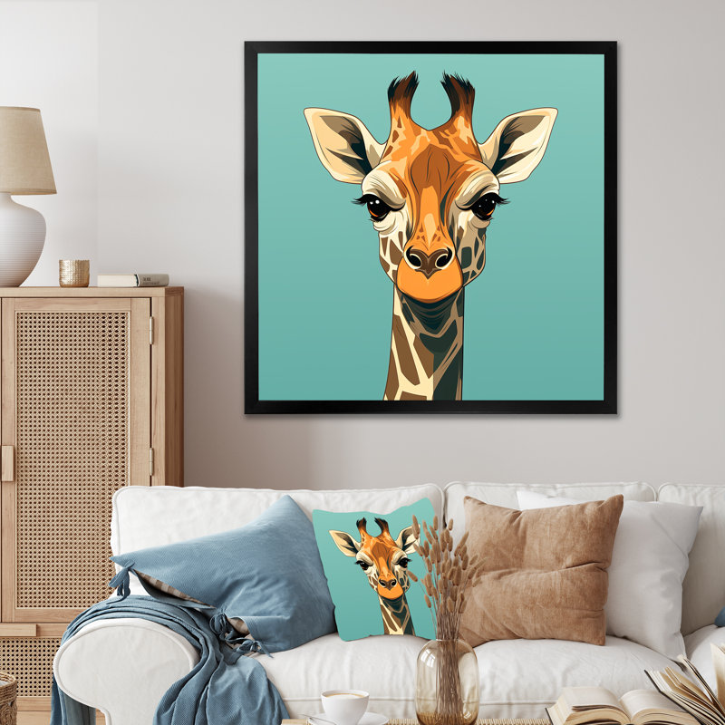 Portrait rétro de girafe Insta - art mural girafe, Cadre simple noir, H 36 po x l 36 po x P 1,5 po
