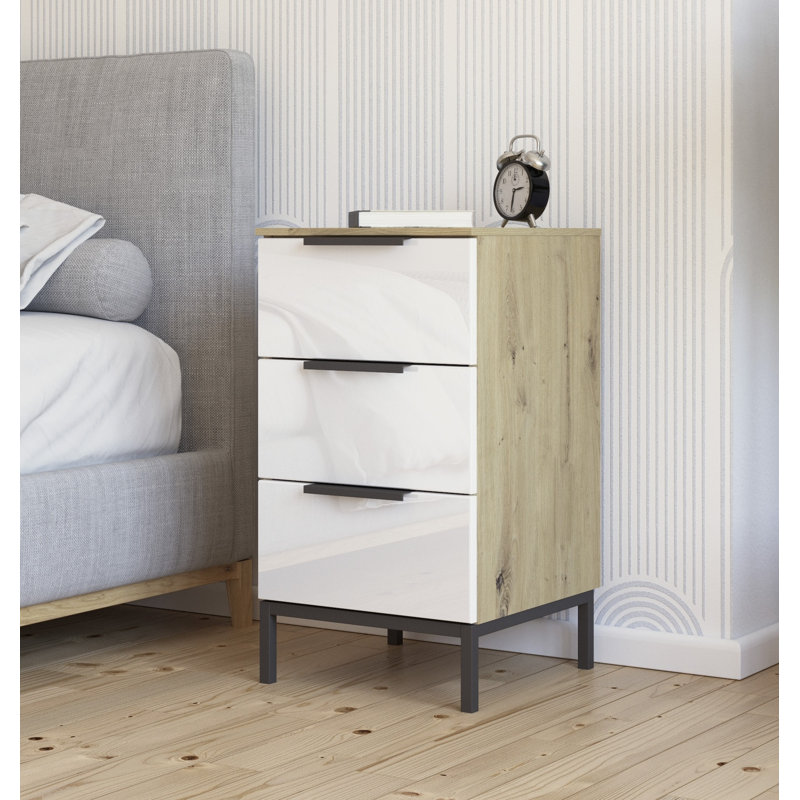 Flipp Manufactured Wood Bedside Table, Alpine White/White Glass/Graphite
