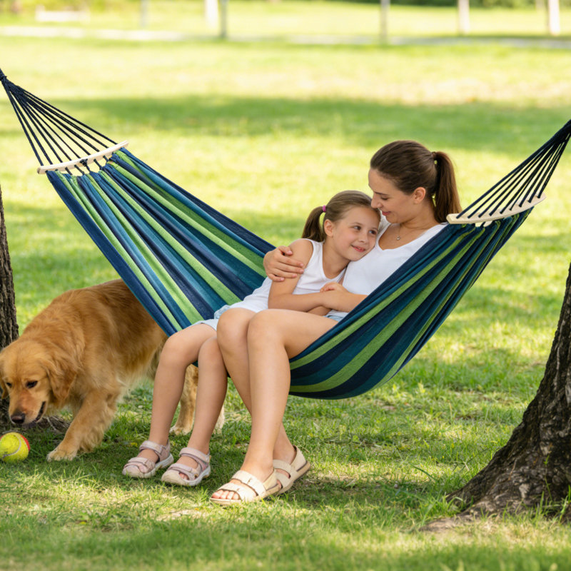 Très grand hamac de camping double avec sangles d'arbre, Bleu