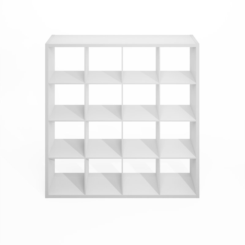 Latitude Run® Sisler Open Back Cube Storage Organizer, Standing Shelf, 16-Cube, White, (4 Shelves) 58"H x 57.8"W x 14.6"D