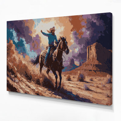 Southwestern Cowboy Bronco Rider 60 Brown Canvas Wall Art