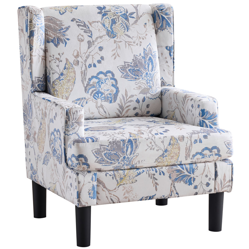  Fauteuil à oreilles avec dossier haut, fauteuil d'appoint rembourré pour le salon, la chambre à coucher, le bureau, floral bleu
