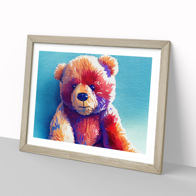 Cute Teddy Bear - Framed Print, 46cm H x 64cm W x 2cm D, Oak