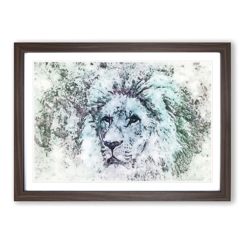 A Lion Portrait in Abstract - Picture Frame Painting Print on MDF, Walnut Framed, 48cm H x 65cm W x 2cm D