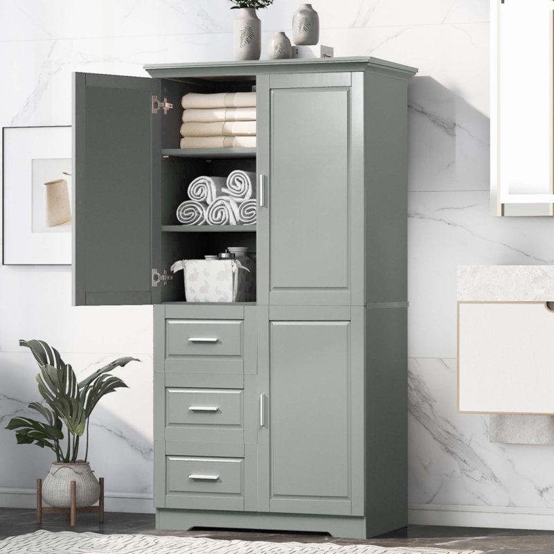 Armoire de rangement haute et large avec portes pour salle de bain / bureau, Gris