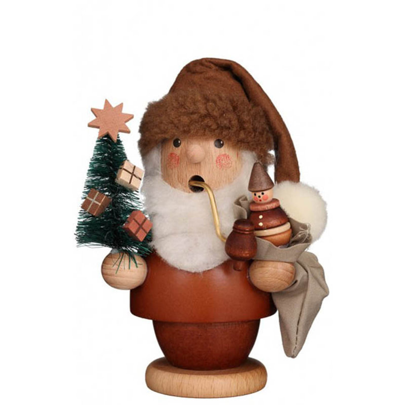 Natural Wood Finish Santa with Tree and Doll Incense Burner
