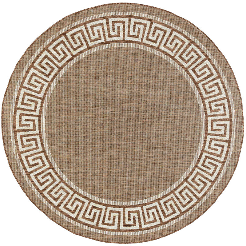 Tapis brun / crème à imprimé animal, Rond 5 pi 3 po