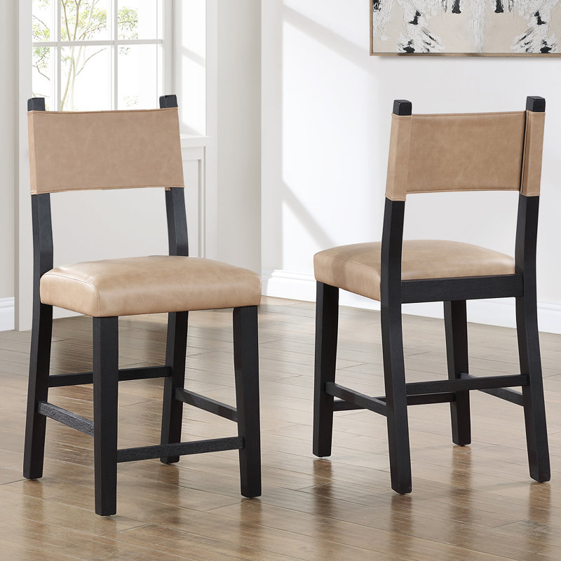 Chaise de comptoir rembourrée Aubrey, Chameau, Noir