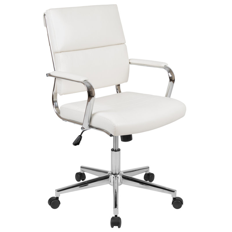Mid-Back LeatherSoft Contemporary Panel Executive Swivel Office Chair, White
