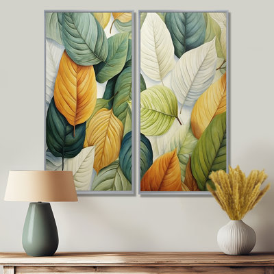 Feuilles vertes et jaunes tranquillité II - art mural traditionnel doré