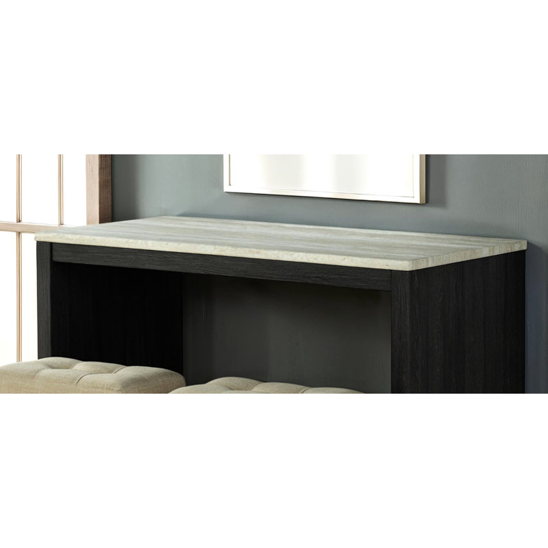Table de salle à manger 3 pièces avec coussins de tabouret, rectangulaire, rustique, plateau gris-noir, 2 tabourets, contemporain, beige
