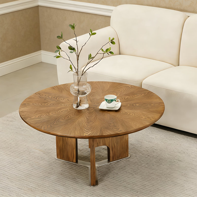 31.5" Farmhouse Solid Wood Coffee Table,Round Coffee Table For Living Room