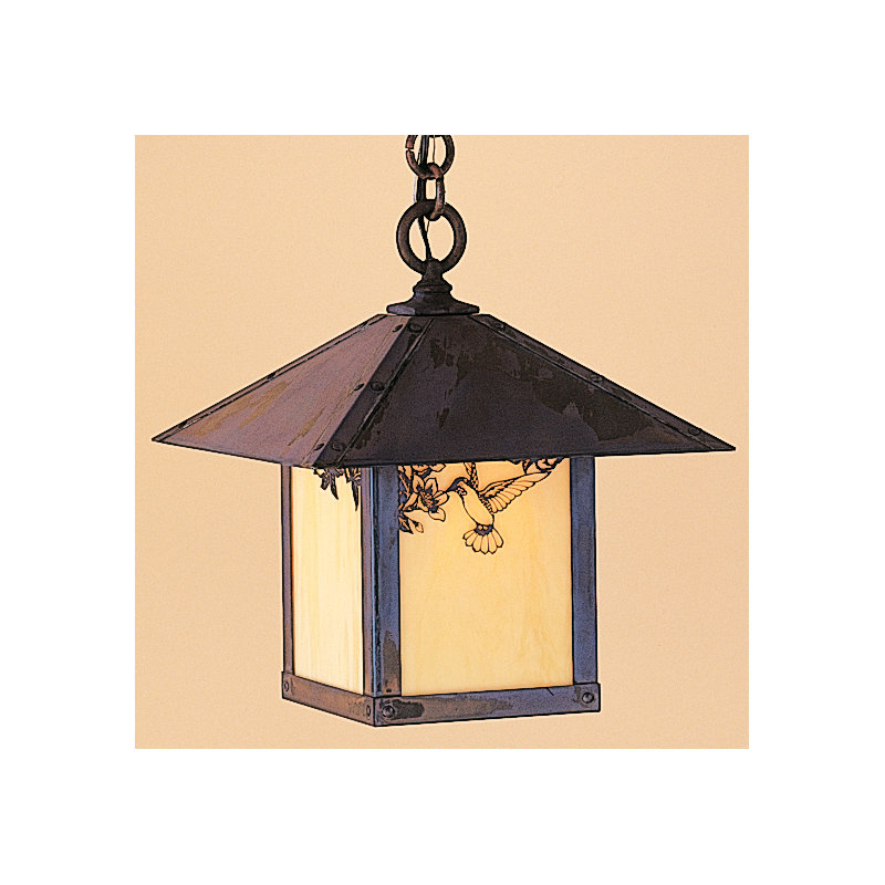 Evergreen 1 - Light LED Outdoor Hanging Lantern, Pine needle, Verdigris Patina, White Opalescent