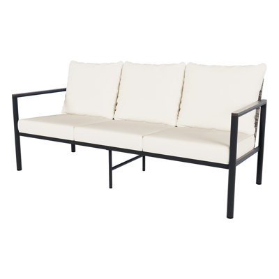 72in Outdoor Aluminum Outdoor 3-seat Sofa with PE Wicker Backrest & Thick Cushion for Patio, Deck, Balcony & Garden