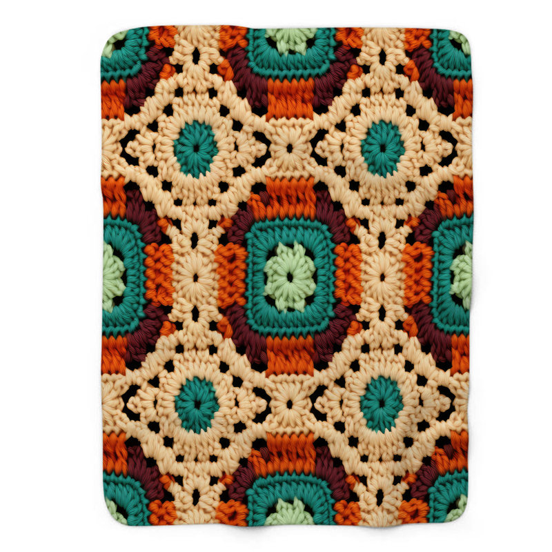 Crochet-Look Boho - couverture Sherpa de qualité supérieure 1 pièce, L 60 po x L 80 po