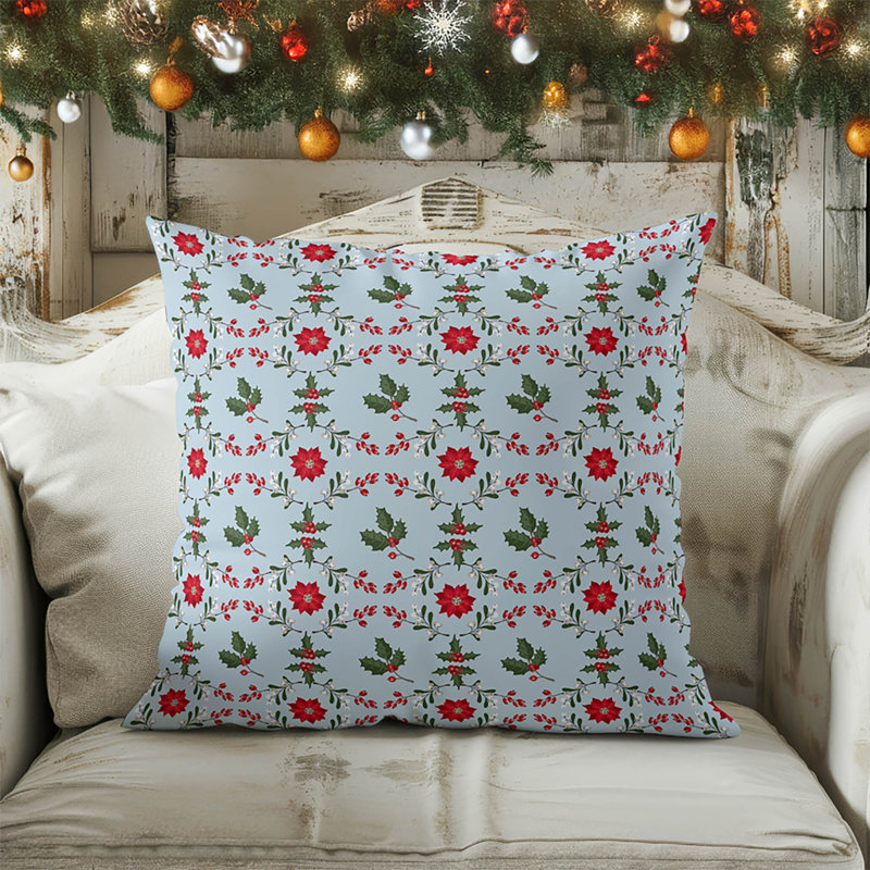 Coussin Botanical Poinsettia, Bleu, Carré 16 po