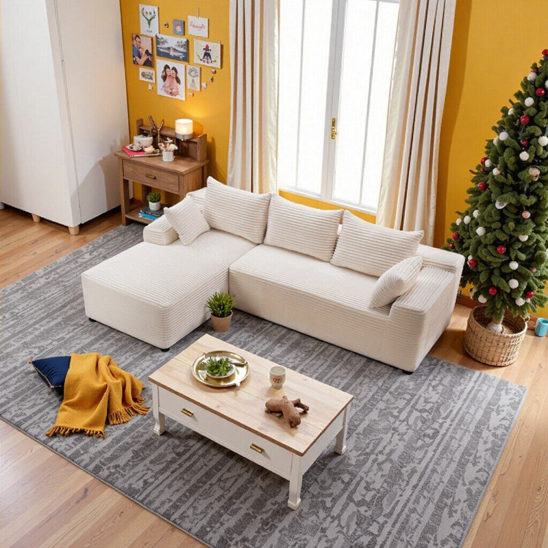 Canapé modulaire Modern Cloud avec méridienne en L, siège profond pour le salon, Blanc, 4