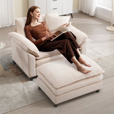 Fauteuil d'appoint surdimensionné en chenille avec repose-pieds