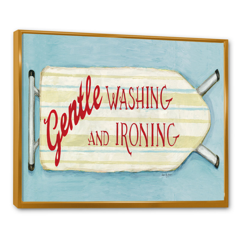 " Gentle Washing And Ironing In Landry ", 36" H x 46" W x 1.5" D, Gold Floater Framed Canvas