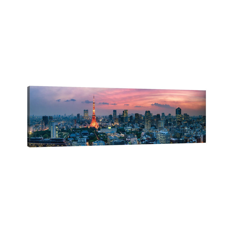 Tokyo Skyline Panorama With View Of Tokyo Tower by Jan Becke - Wrapped Canvas Panoramic Print, 182.88 cm H x 60.96 cm W