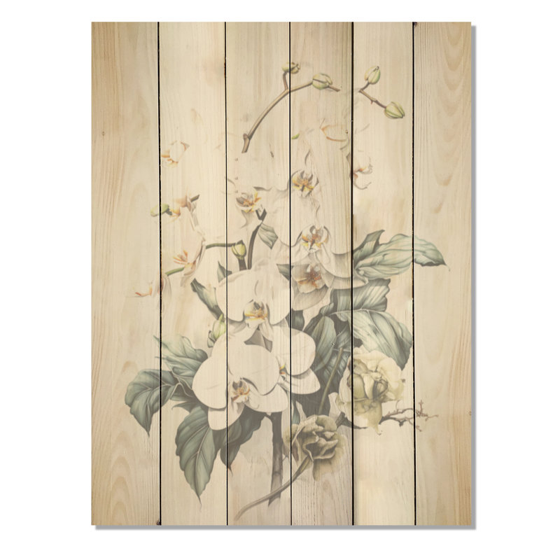 Orchidée noire et blanche - Orchidées sur bois de pin naturel, H 20 po x l 10 po
