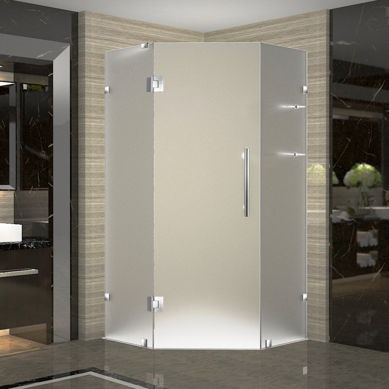 Neoscape GS 34" W x 34" D x 72" H Frameless  Neo-angle Hinged Shower Enclosure, Brushed Stainless Steel