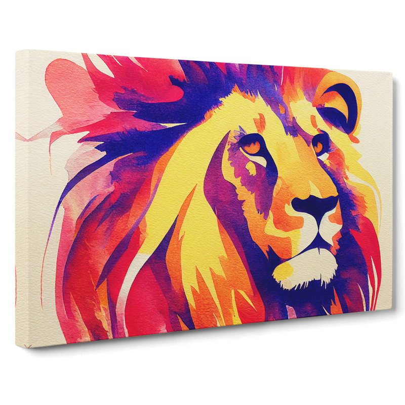 Lion In Watercolour Abstract - Wrapped Canvas, 35cm H x 50cm W x 3cm D