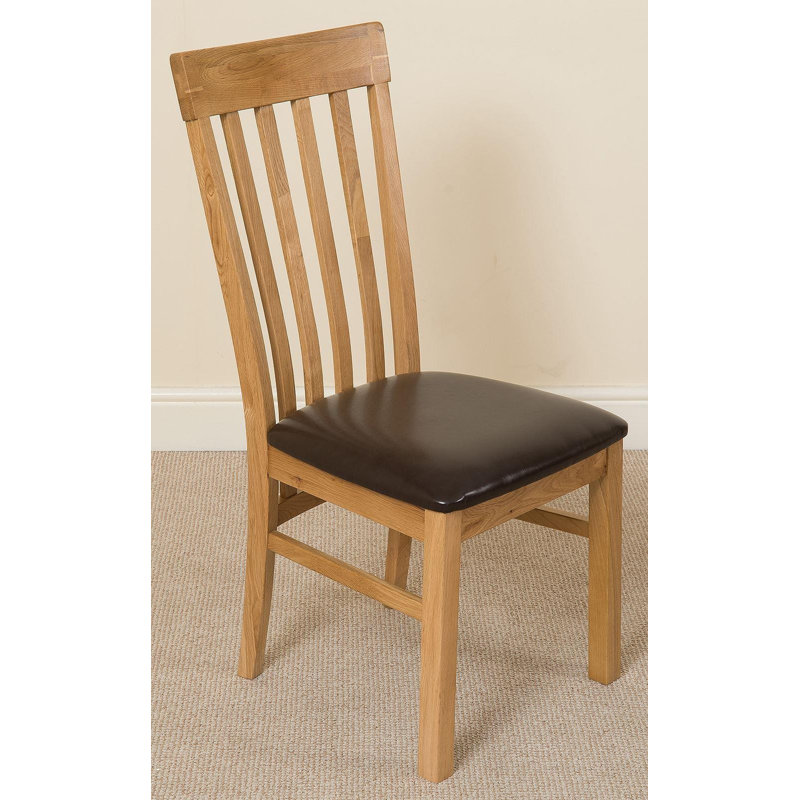 49cm H Upholstered Slat Back Side Chair in Brown, Light Oak