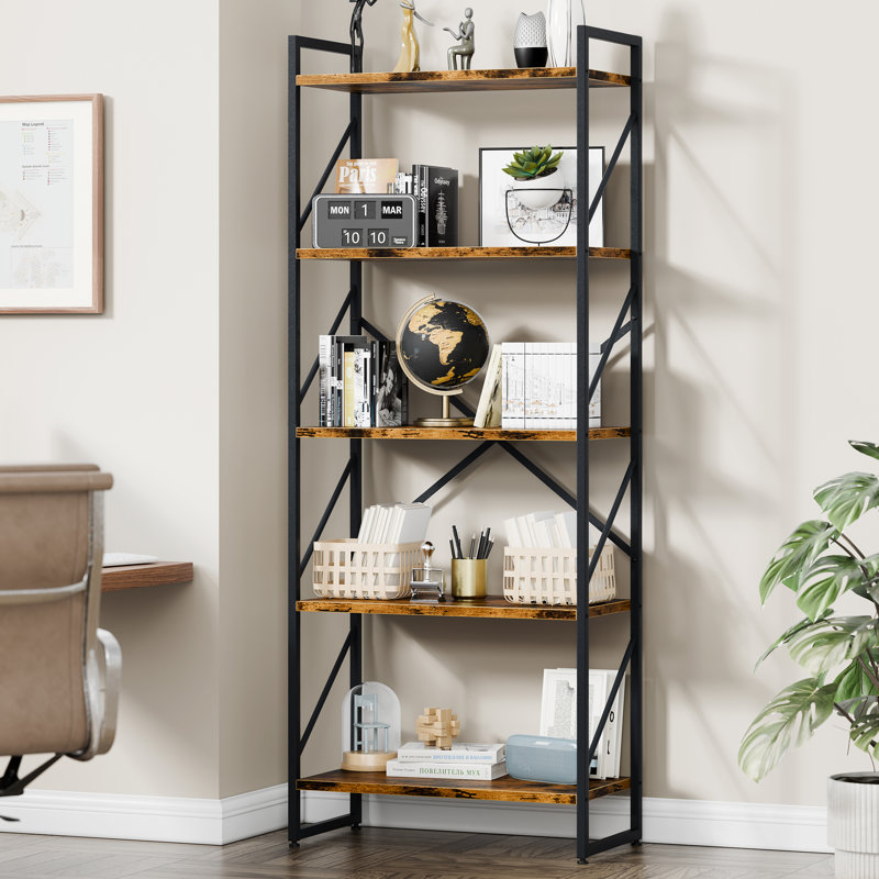 Rego 62.2" H x 23.6" W Etagere Bookcase, Brown/Black
