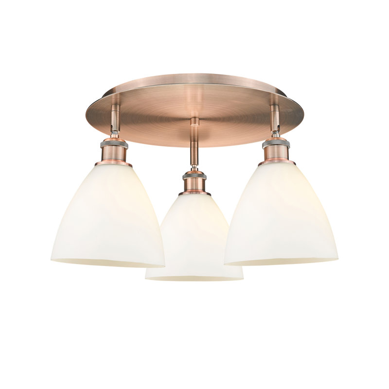 Plafonnier encastré en verre Amenda, Blanc mat, Cuivre antique