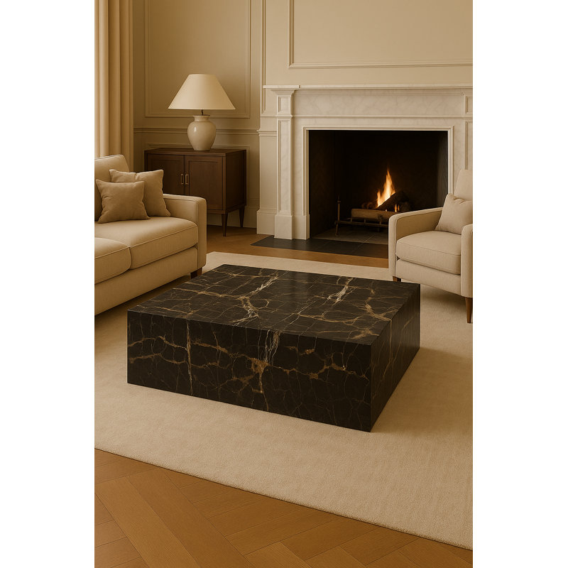 Table basse bloc de marbre véritable - marbre doré Portoro