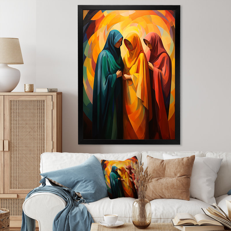 Jaune et orange, culture de la prière de l'Islam 1 - Art mural, Cadre photo noir simple, H 44 po x l 34 po x P 1,5 po