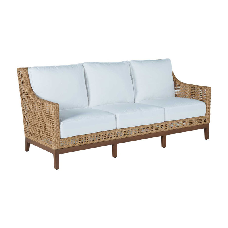 Peninsula Woven Sofa - Light Raffia/Sandalwood,  Raffia/Sandalwood, Dove Sunbrella® Linen, Welt + Standard fill
