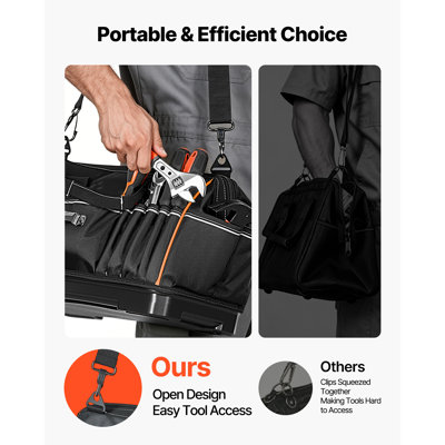 Sac à outils portatif de 41 cm (16,1 pouces) avec 33 poches, grand format et rangement. Boîte à outils avec fond étanche, fermeture à glissière et bandoulière réglable. Parfait pour les hommes, les femmes, les pères et les maris. Parfait pour la fête des pères.