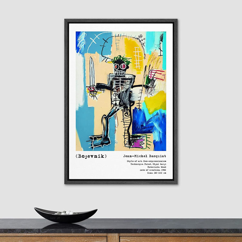 «Basquiat Pop Culture Master Artist Fine Art», peinture sur toile à cadre flottant, H 36 po x l 24 po, Noir