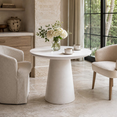 Modern Round Magnesium Oxide End Table, 31.45" Wabi-Sabi Side Table with Tapered Base, For Living Room & Sofa