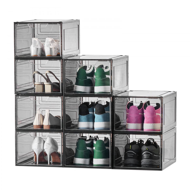 Boîtes de rangement pour chaussures Boîtes à chaussures empilables taille US 13, Noir/transparent