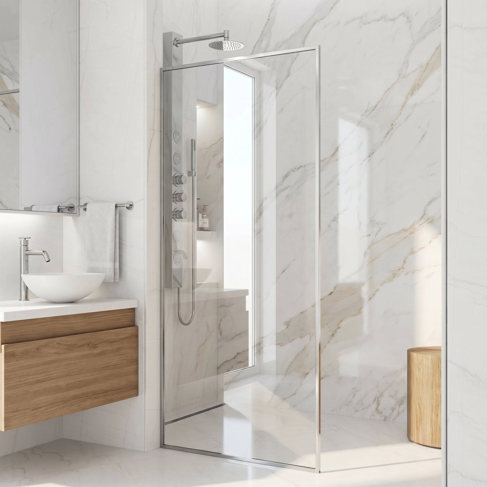 Meridian Framed Fixed Shower Screen, Chrome Clear