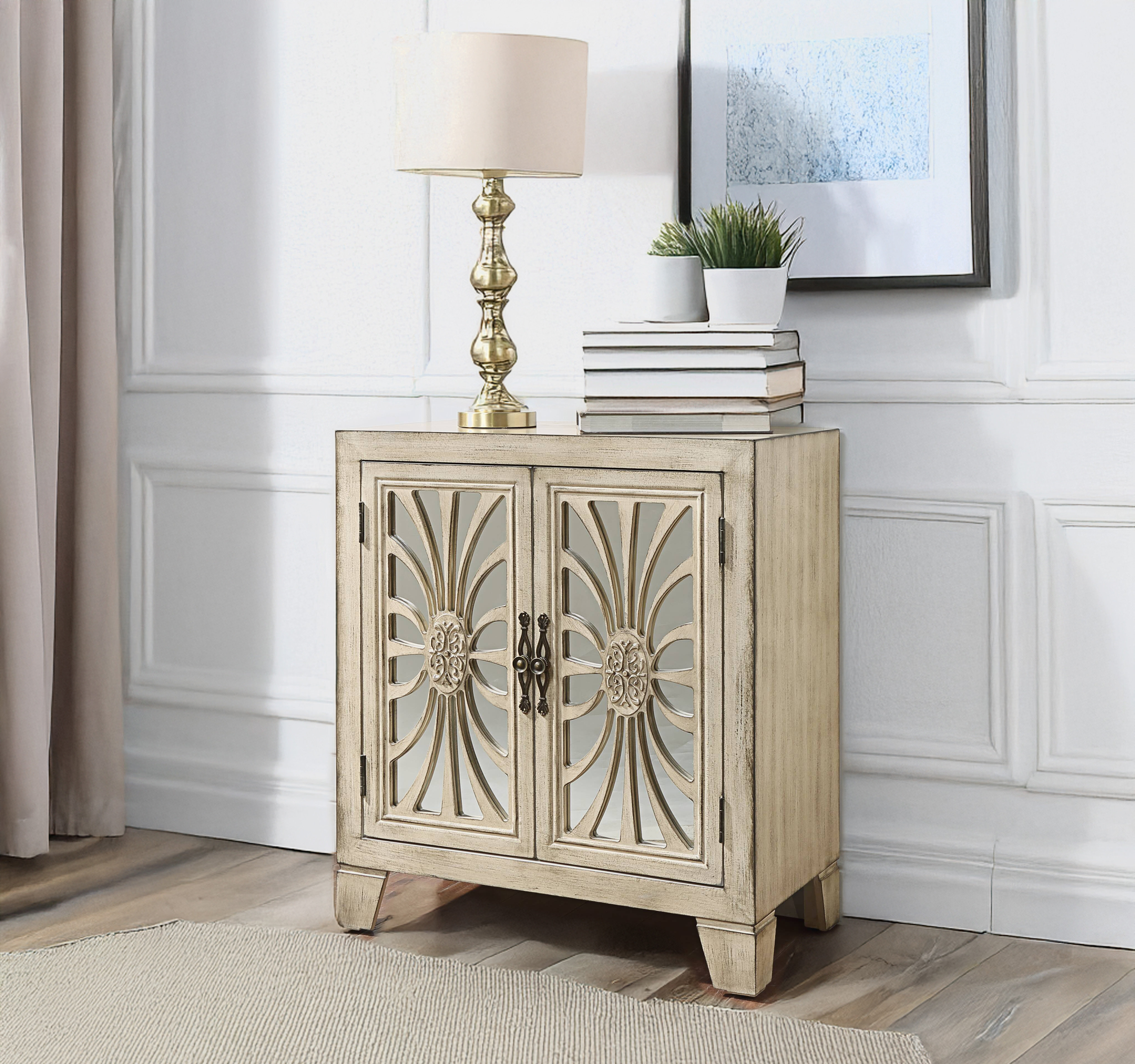 Decopom Antique White Finish Console Cabinet | Wayfair